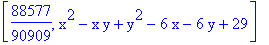 [88577/90909, x^2-x*y+y^2-6*x-6*y+29]